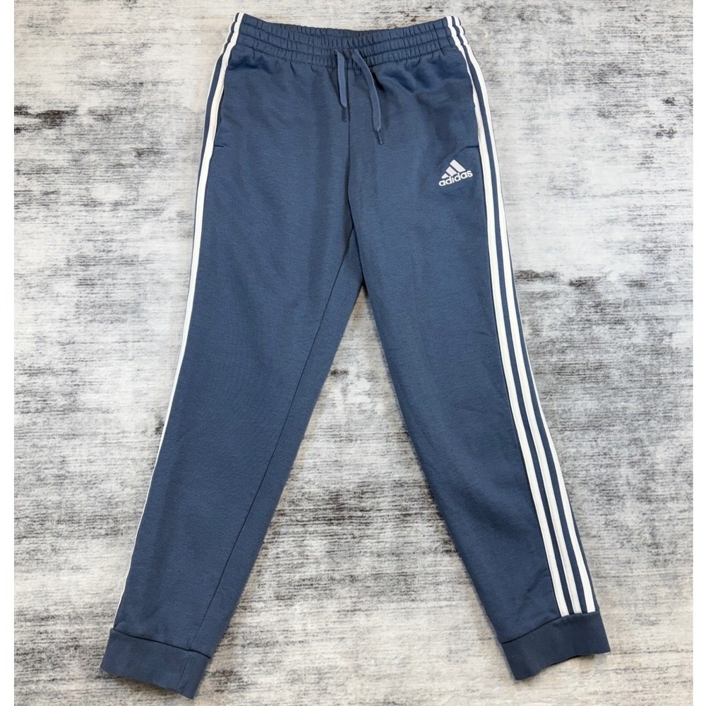 Adidas Mens Essentials Fleece Tapered Cuff 3-Stripes Pants Blue Medium GK8825